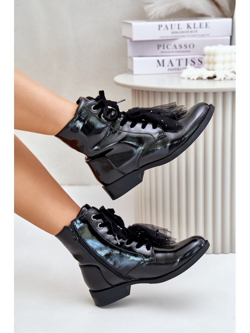 Lacquered insulated ankle boots with zipper S.Barski HY42-991 black