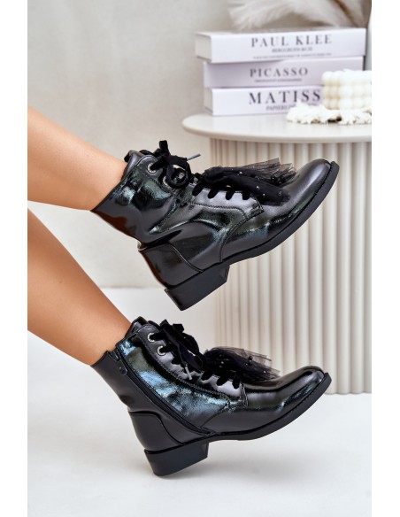 Lacquered insulated ankle boots with zipper S.Barski HY42-991 black