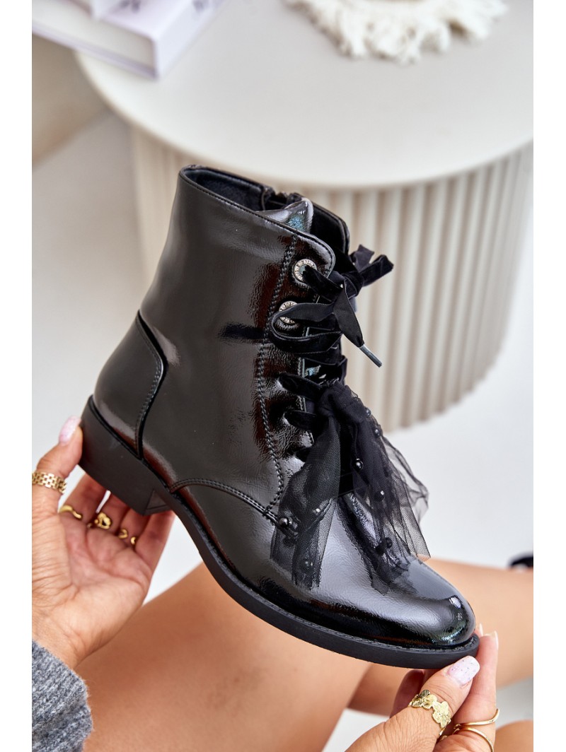 Lacquered insulated ankle boots with zipper S.Barski HY42-991 black
