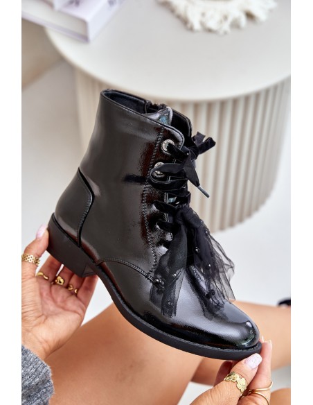 Lacquered insulated ankle boots with zipper S.Barski HY42-991 black