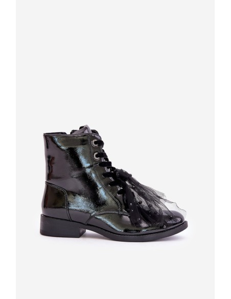 Lacquered insulated ankle boots with zipper S.Barski HY42-991 black