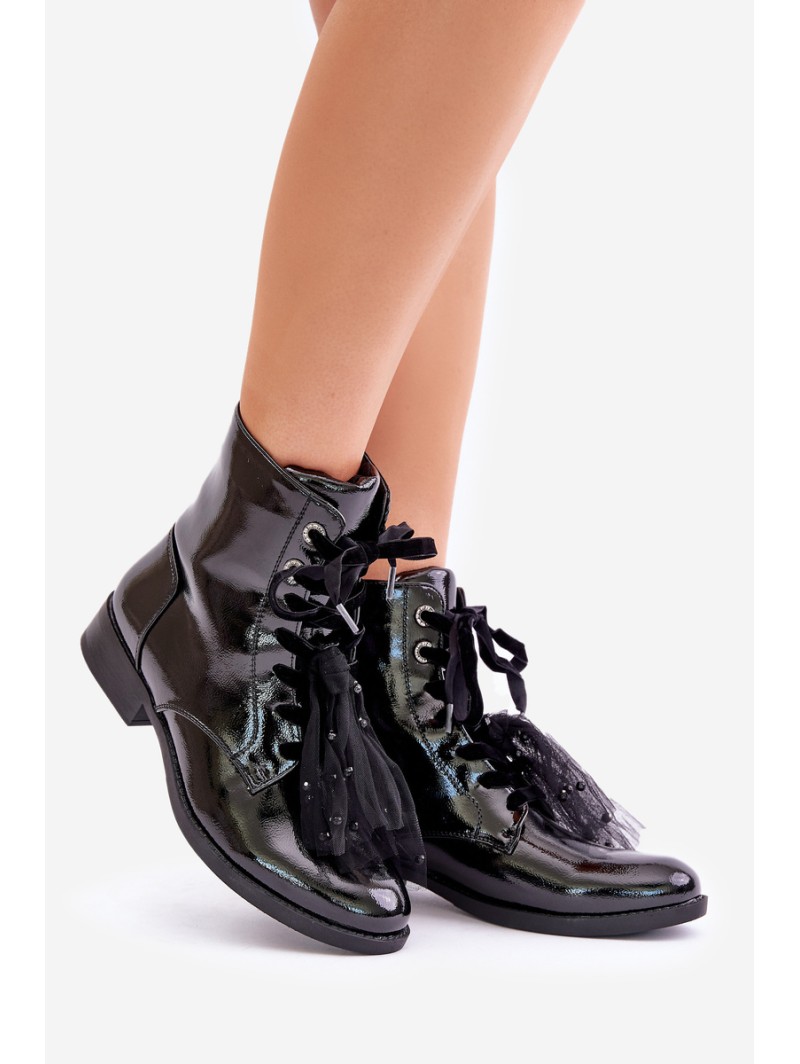 Lacquered insulated ankle boots with zipper S.Barski HY42-991 black