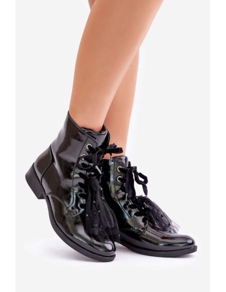 Lacquered insulated ankle boots with zipper S.Barski HY42-991 black