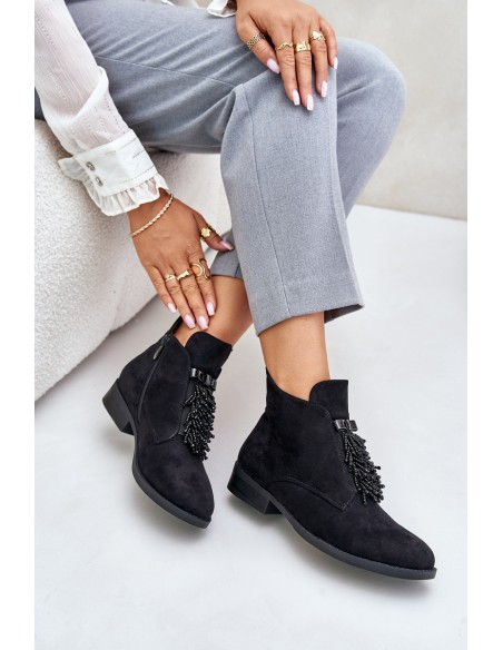 Warm Low Boots With Decoration On Zipper Black S.Barski HY42-715