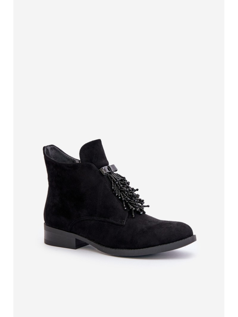 Warm Low Boots With Decoration On Zipper Black S.Barski HY42-715