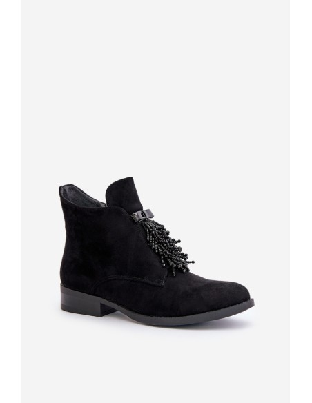 Warm Low Boots With Decoration On Zipper Black S.Barski HY42-715