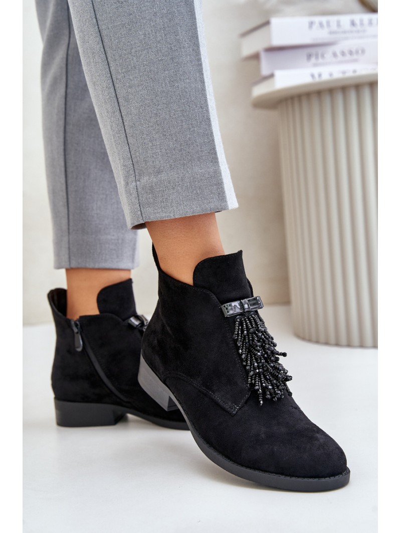 Warm Low Boots With Decoration On Zipper Black S.Barski HY42-715