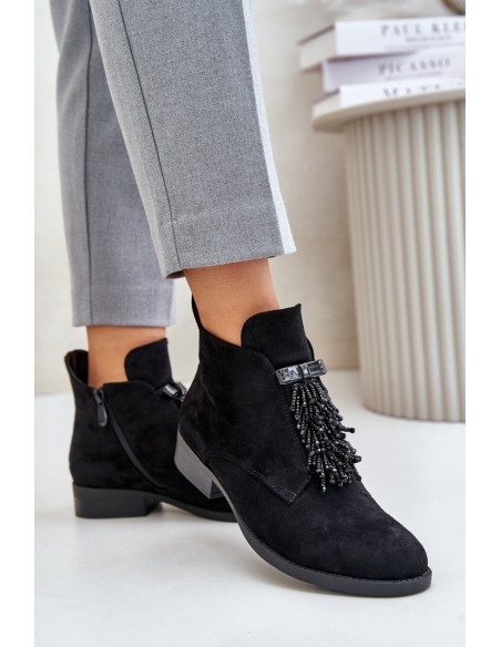 Warm Low Boots With Decoration On Zipper Black S.Barski HY42-715