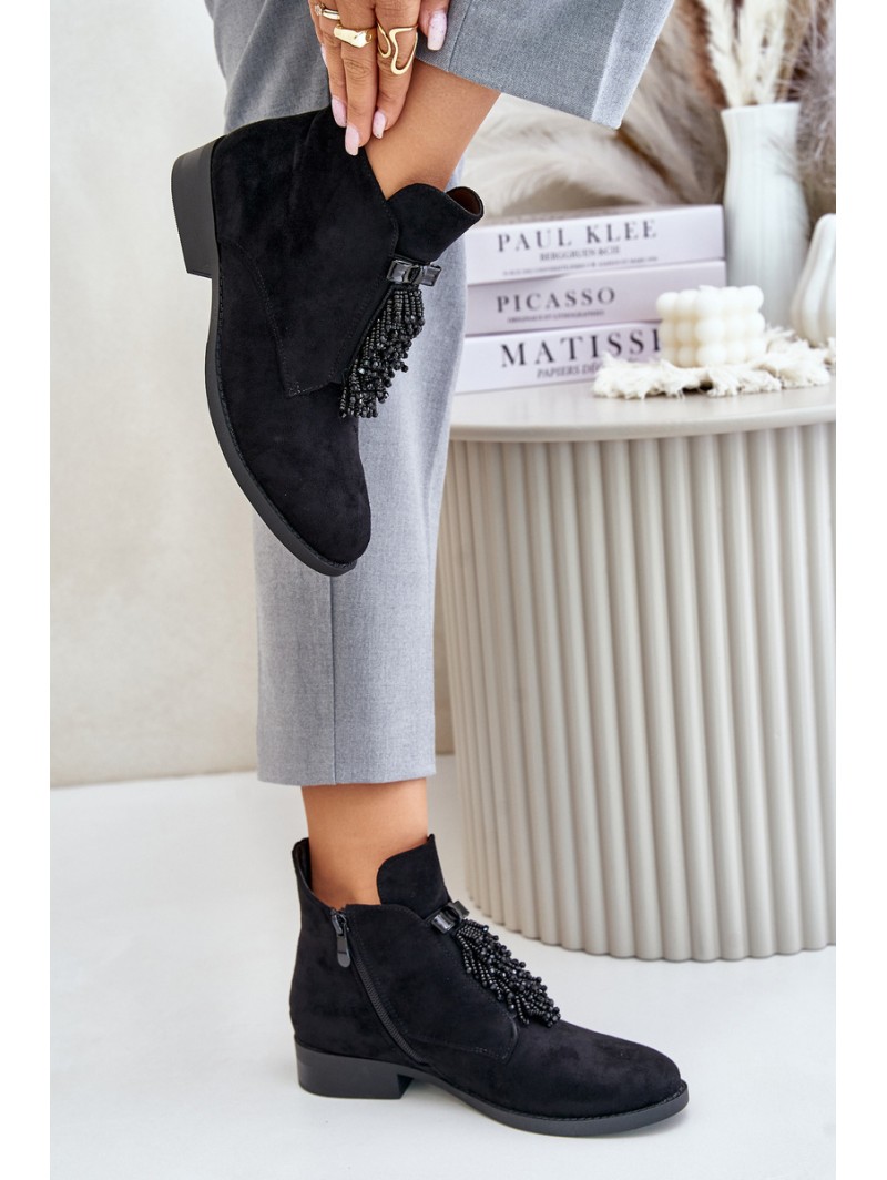 Warm Low Boots With Decoration On Zipper Black S.Barski HY42-715