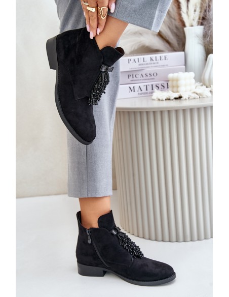 Warm Low Boots With Decoration On Zipper Black S.Barski HY42-715