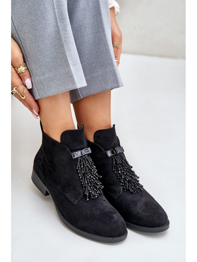 Warm Low Boots With Decoration On Zipper Black S.Barski HY42-715