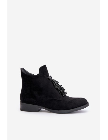 Warm Low Boots With Decoration On Zipper Black S.Barski HY42-715