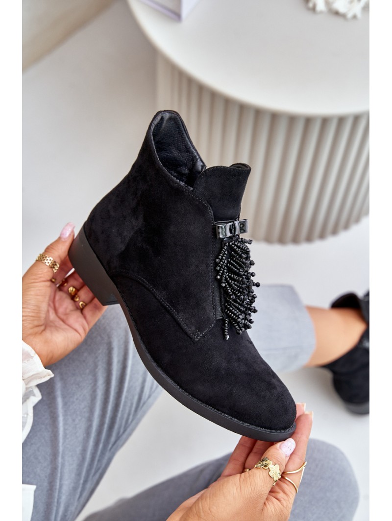 Warm Low Boots With Decoration On Zipper Black S.Barski HY42-715