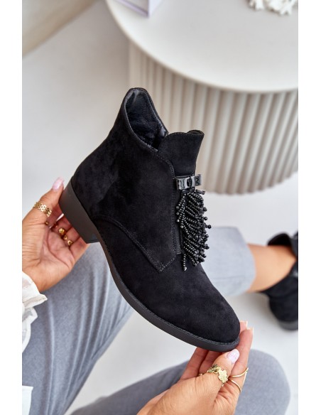 Warm Low Boots With Decoration On Zipper Black S.Barski HY42-715