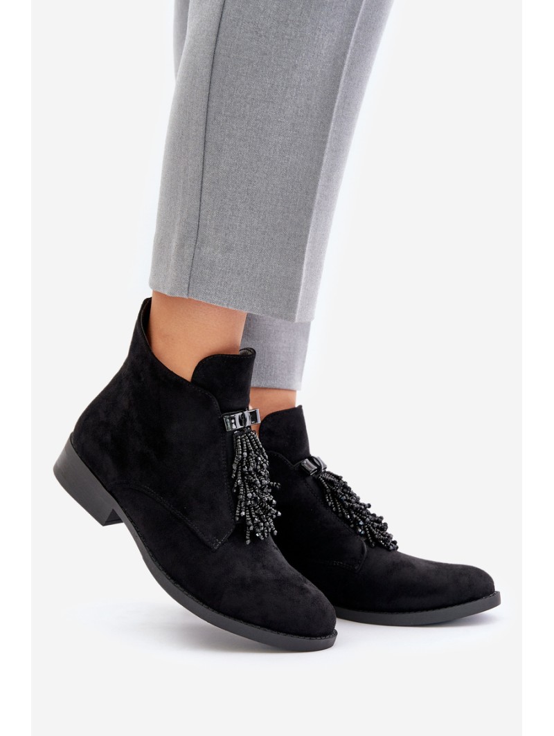 Warm Low Boots With Decoration On Zipper Black S.Barski HY42-715