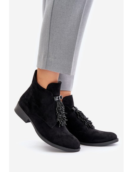 Warm Low Boots With Decoration On Zipper Black S.Barski HY42-715