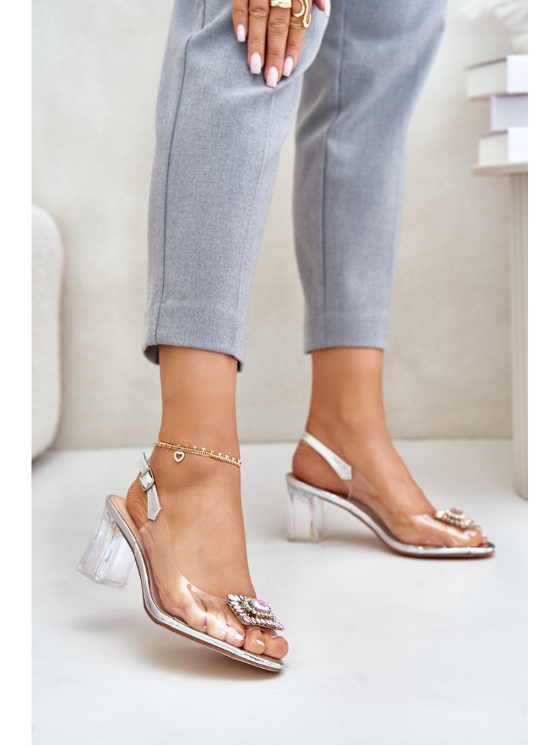 Transparent Sandals With Brooch On The Heel MR42-031 Silver