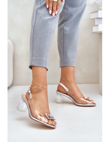 Transparent Sandals With Brooch On The Heel MR42-031 Silver
