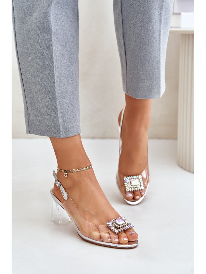 Transparent Sandals With Brooch On The Heel MR42-031 Silver