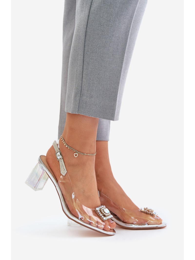 Transparent Sandals With Brooch On The Heel MR42-031 Silver