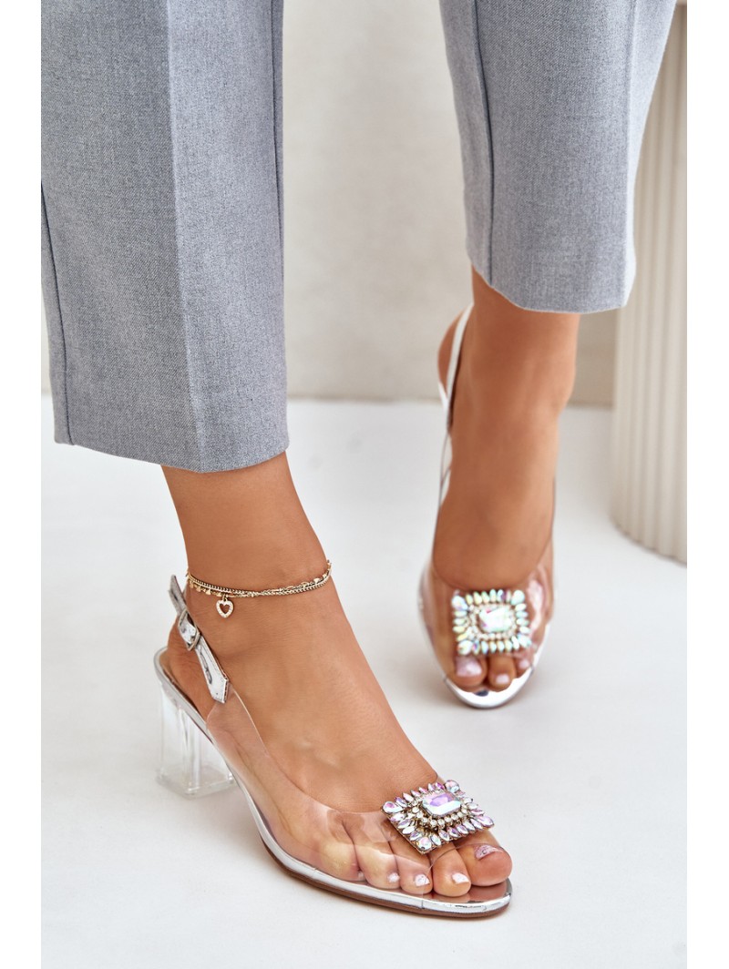 Transparent Sandals With Brooch On The Heel MR42-031 Silver