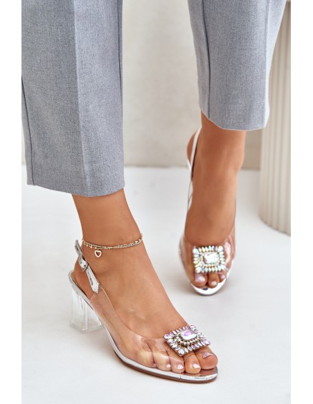 Transparent Sandals With Brooch On The Heel MR42-031 Silver