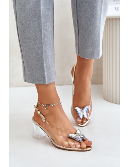 Transparent Sandals With Butterfly On Heel D&A MR42-326 Golden