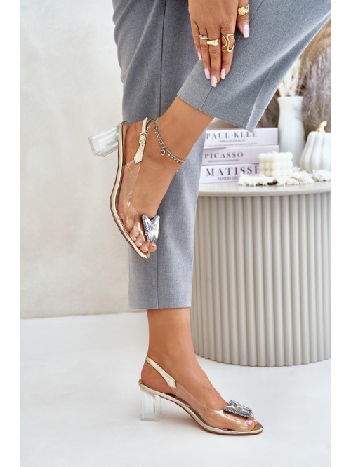 Transparent Sandals With Butterfly On Heel D&A MR42-326 Golden 2