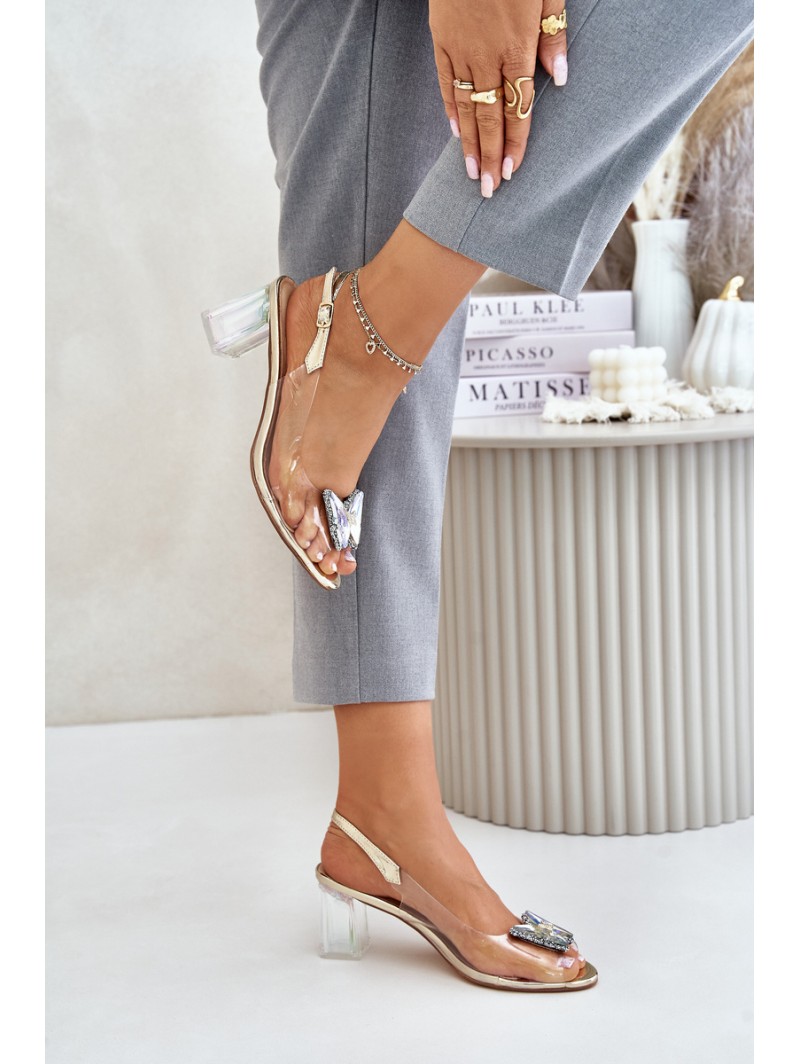 Transparent Sandals With Butterfly On Heel D&A MR42-326 Golden