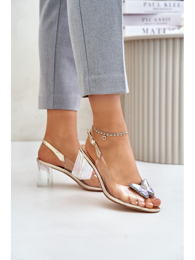 Transparent Sandals With Butterfly On Heel D&A MR42-326 Golden