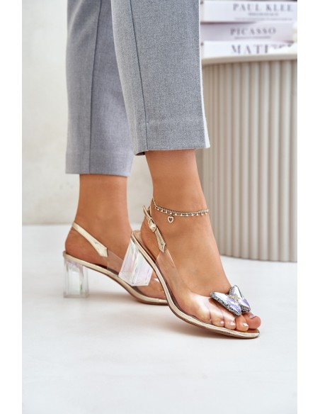 Transparent Sandals With Butterfly On Heel D&A MR42-326 Golden