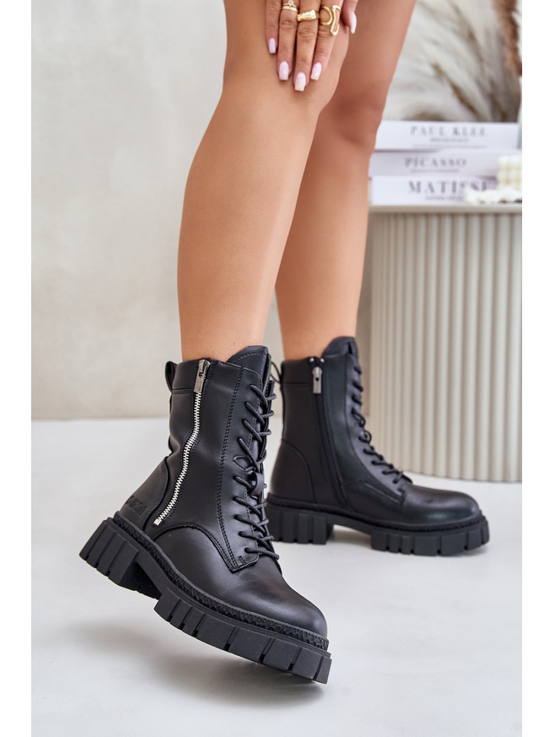 Warm Ankle Boots Workers Women Eco Leather Big Star MM274578 Black