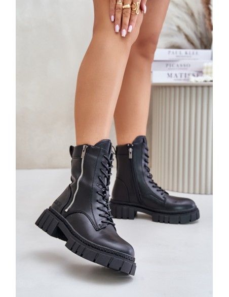 Warm Ankle Boots Workers Women Eco Leather Big Star MM274578 Black