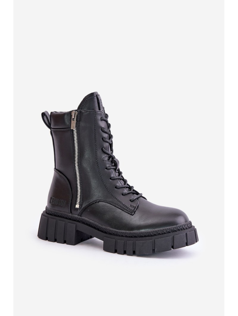 Warm Ankle Boots Workers Women Eco Leather Big Star MM274578 Black