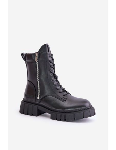 Warm Ankle Boots Workers Women Eco Leather Big Star MM274578 Black