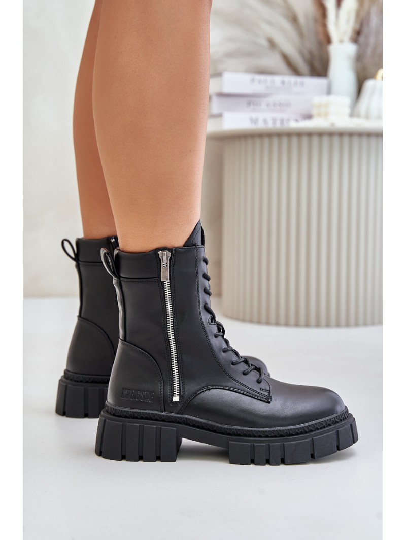 Warm Ankle Boots Workers Women Eco Leather Big Star MM274578 Black