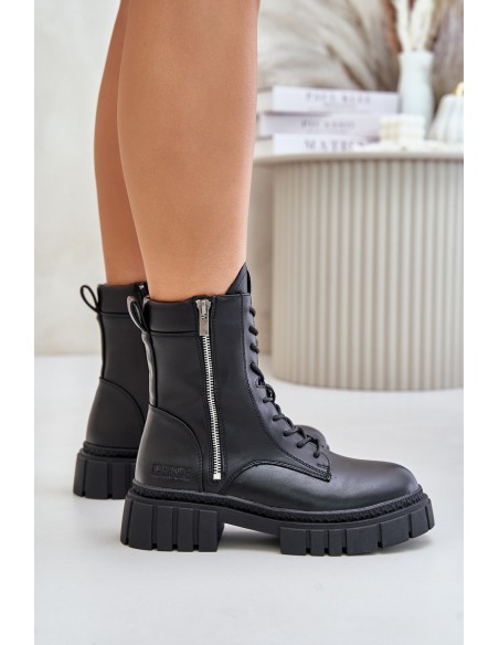 Warm Ankle Boots Workers Women Eco Leather Big Star MM274578 Black