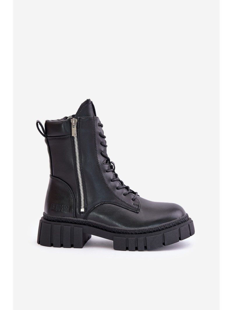 Warm Ankle Boots Workers Women Eco Leather Big Star MM274578 Black