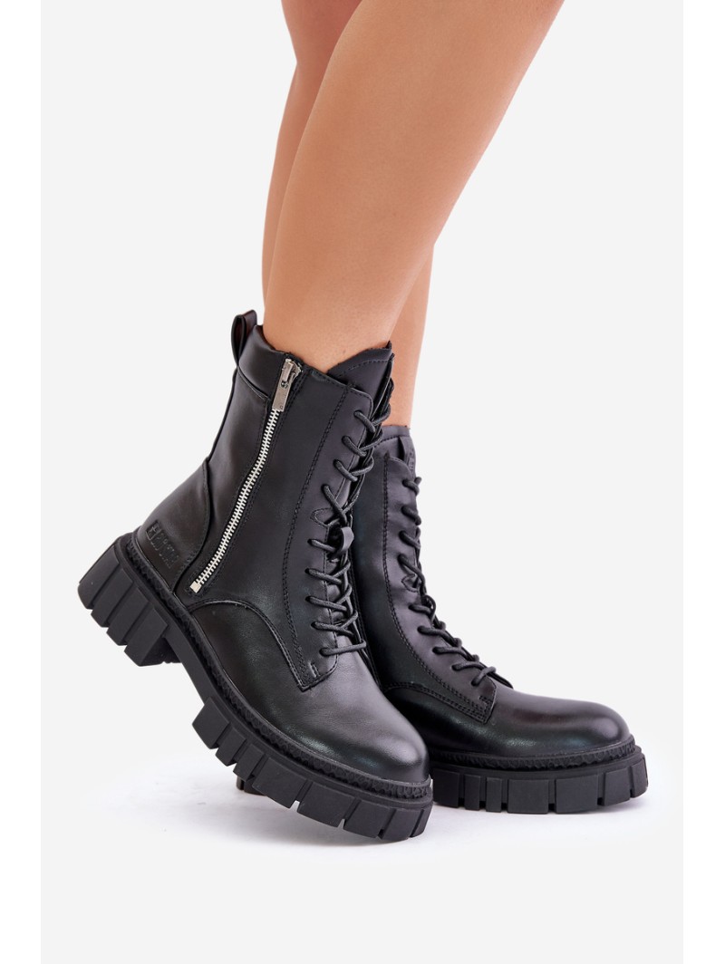 Warm Ankle Boots Workers Women Eco Leather Big Star MM274578 Black