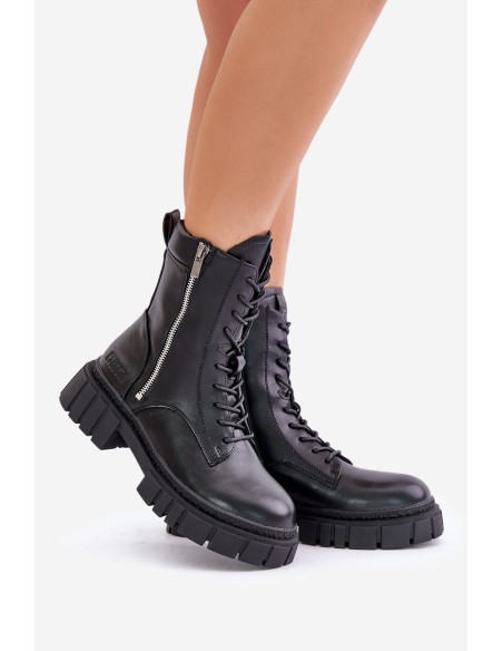 Warm Ankle Boots Workers Women Eco Leather Big Star MM274578 Black