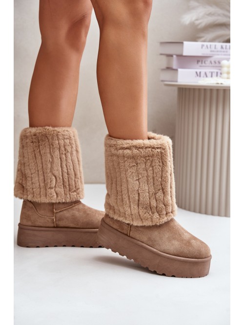 Platform Snow Boots With Rolled Shaft Beige Lisonea 2