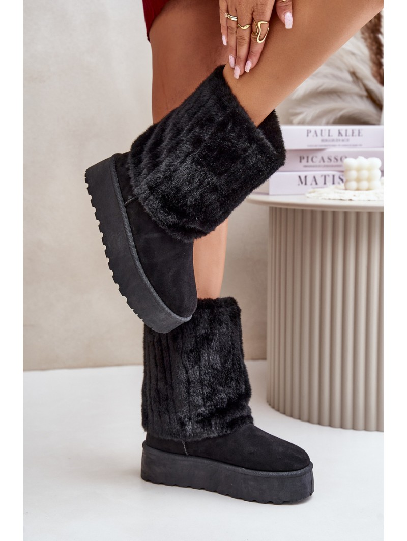 Platform Snow Boots With Rolled Shaft Black Lisonea