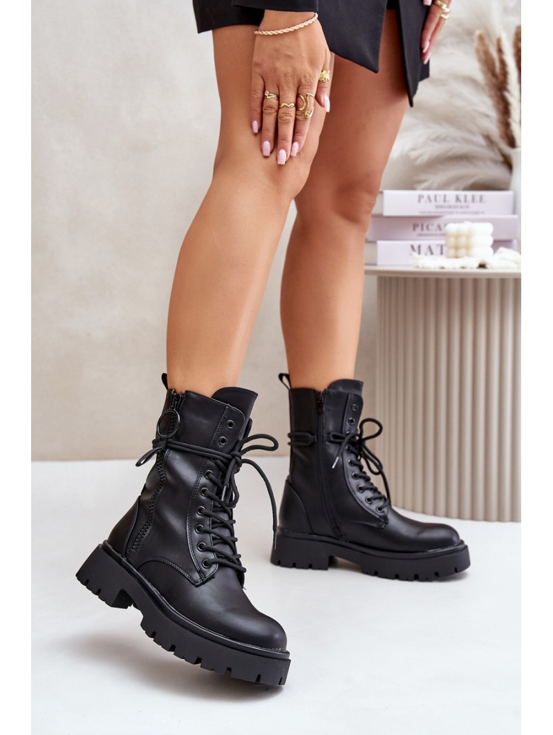 Warm women worker boots made of eco leather black Nealandra