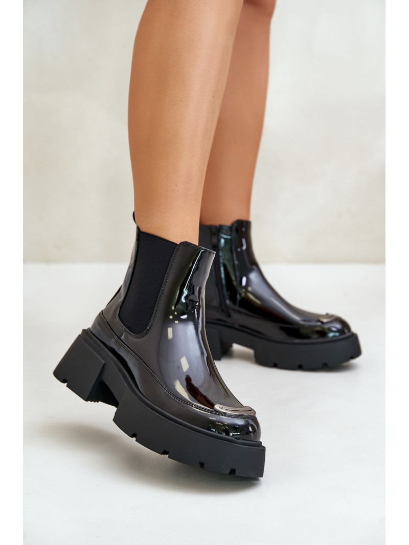 Insulated Patent Ankle Boots With Zip Black Jesschris