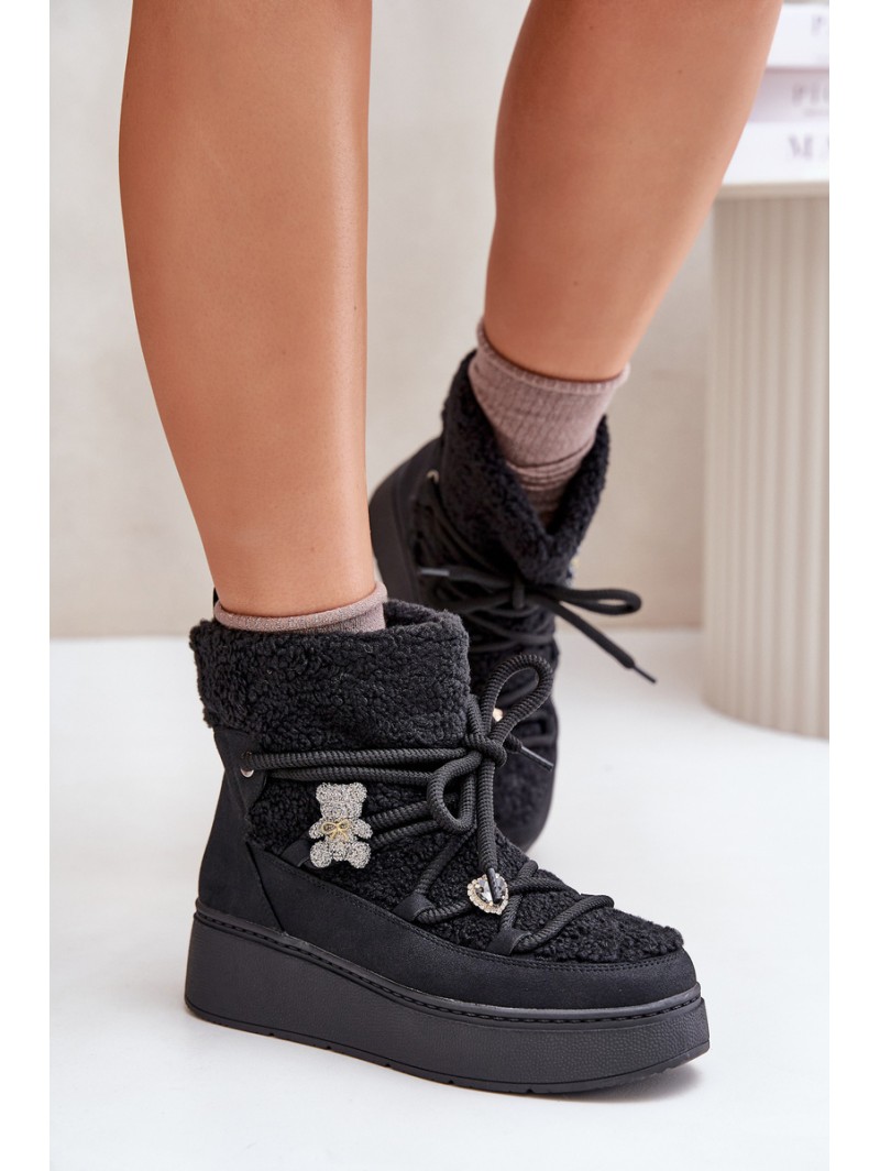 Women's Snow Boots With Clips And Sheepskin Black Almatiza