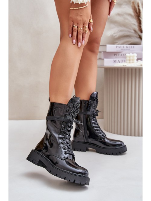 Lacquered Insulated Work Boots With Decoration Black Kelilea 2