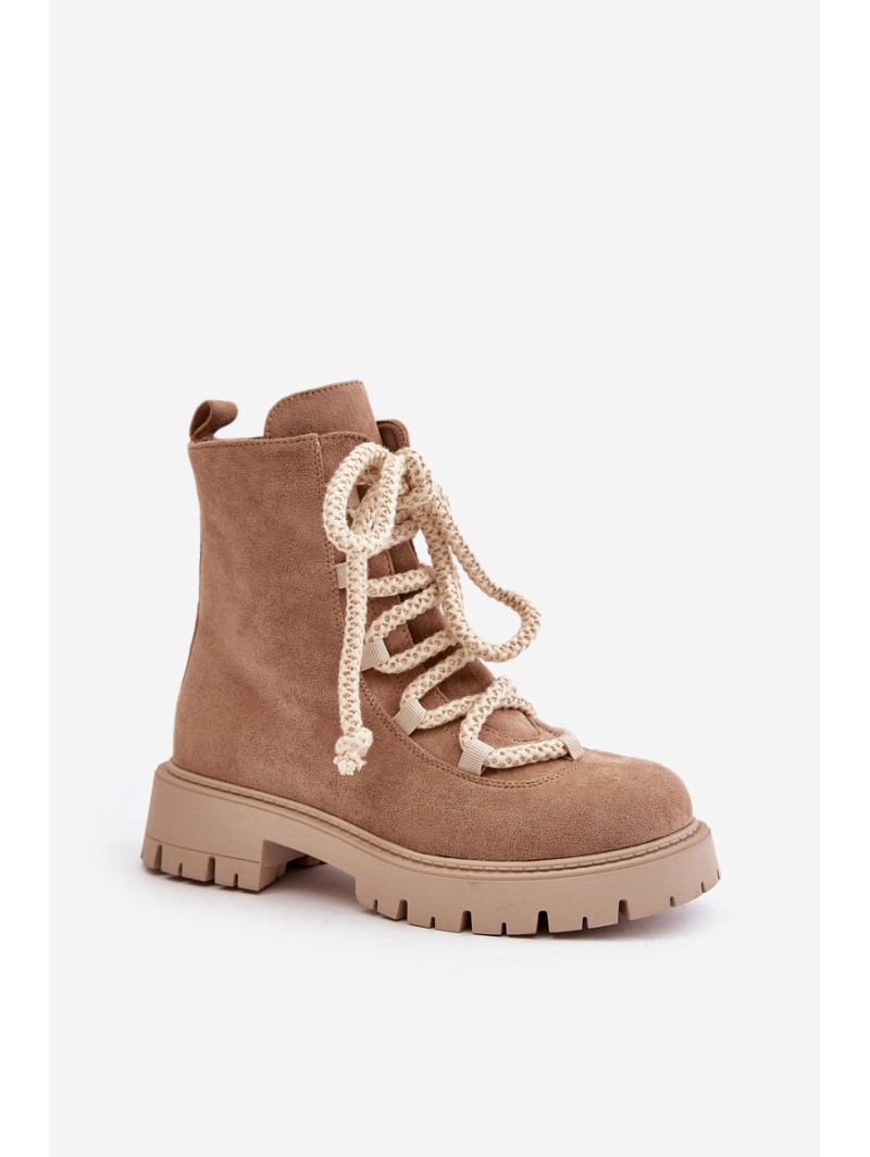 Warm ankle boots made of eco suede with a zipper beige Caellita