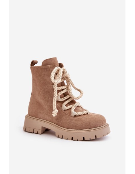 Warm ankle boots made of eco suede with a zipper beige Caellita