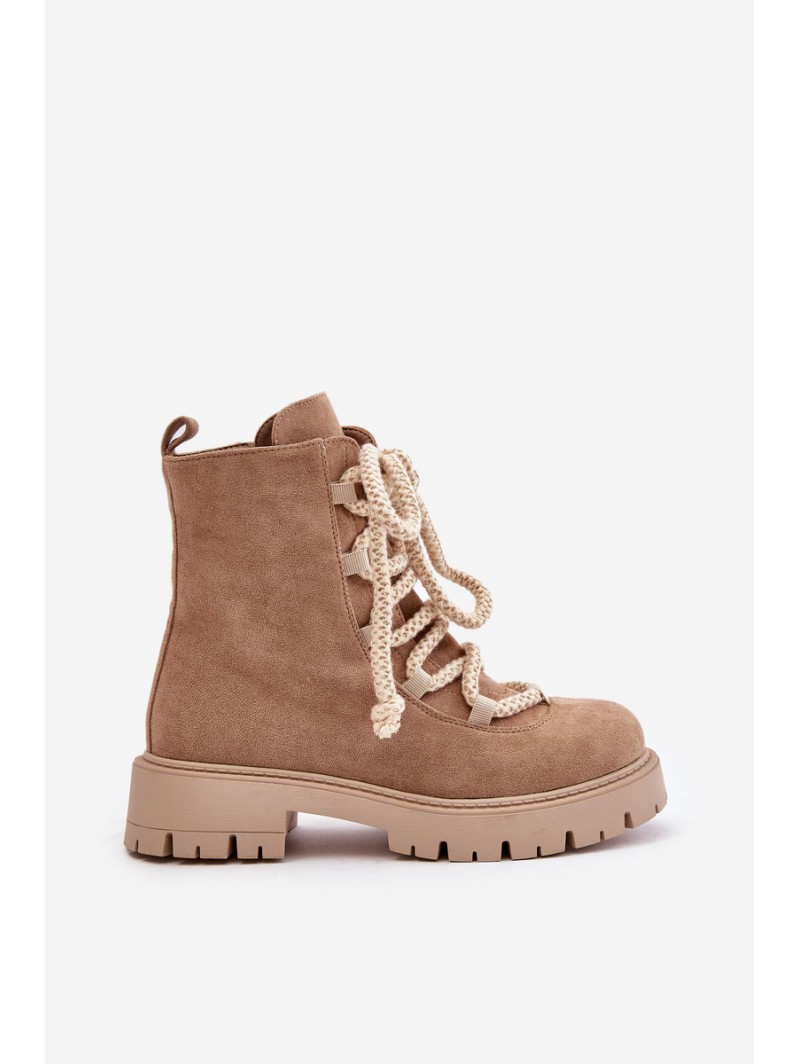 Warm ankle boots made of eco suede with a zipper beige Caellita
