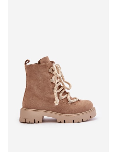 Warm ankle boots made of eco suede with a zipper beige Caellita